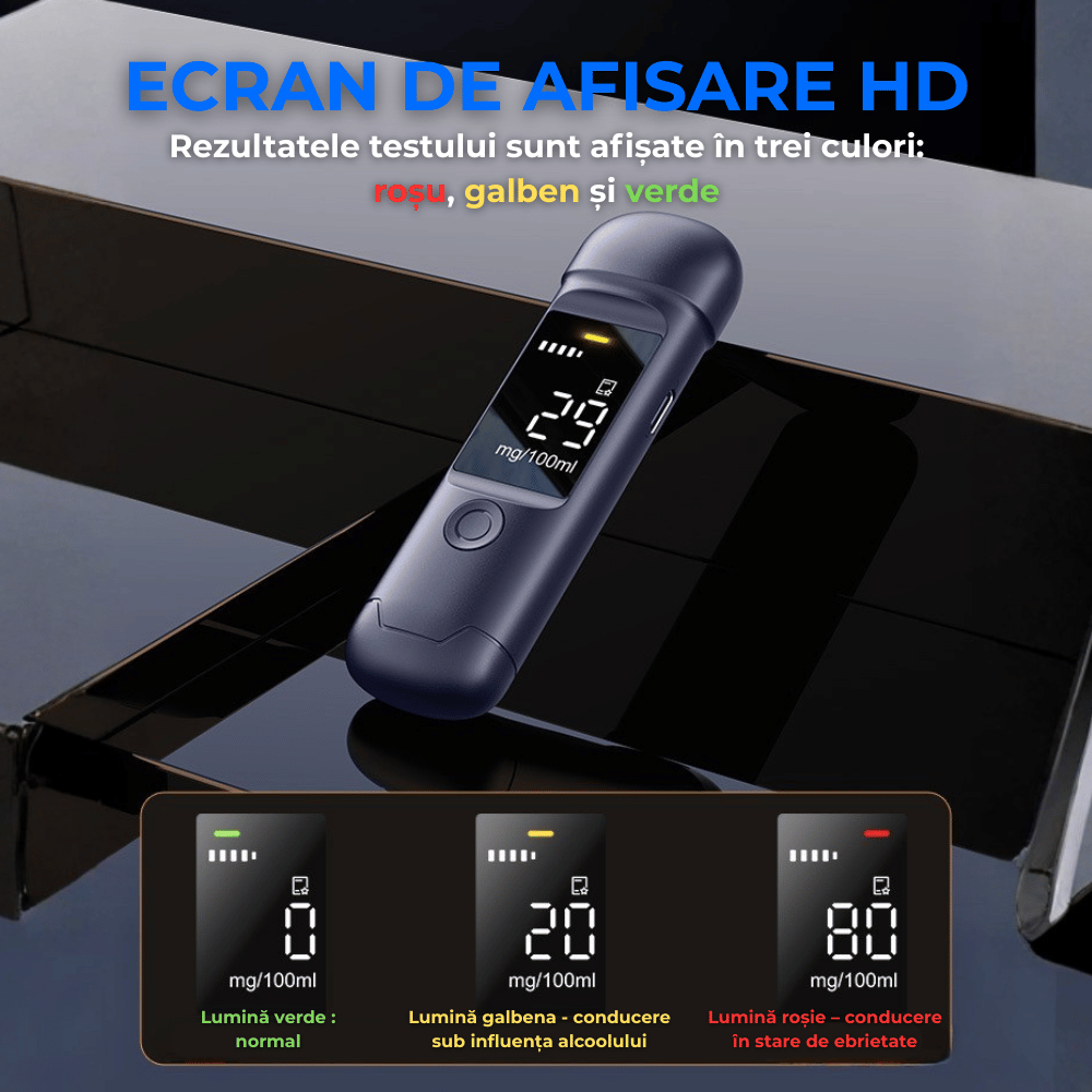 Etilotest Digital Non-Contact, Precizie +0.015%, Calibrare Automata, Memorare Rezultate, Display LCD, Autonomie Extinsa, Negru