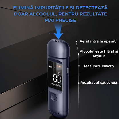 Etilotest Digital Non-Contact, Precizie +0.015%, Calibrare Automata, Memorare Rezultate, Display LCD, Autonomie Extinsa, Negru