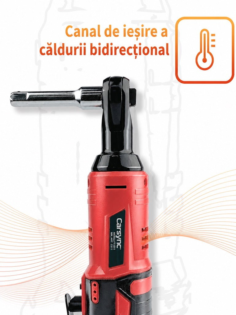 Carsync Cheie cu Clichet Electrică Fără Fir 12V – Set 3/8" cu 2 Acumulatori 2000mAh & Încărcător