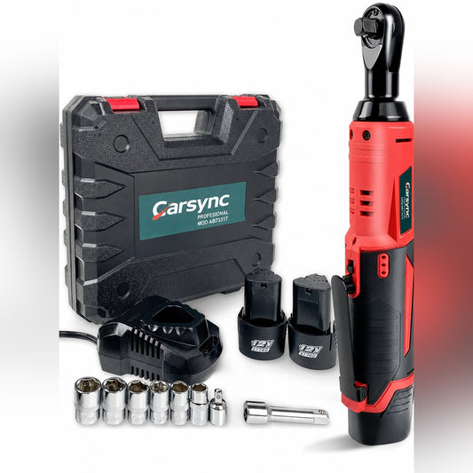 Carsync Cheie cu Clichet Electrică Fără Fir 12V – Set 3/8" cu 2 Acumulatori 2000mAh & Încărcător