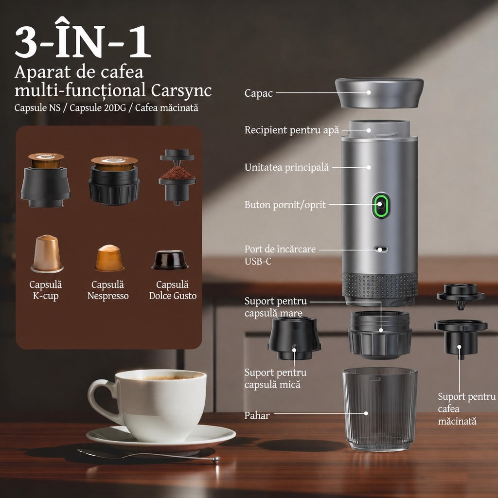 Carsync Espressor Portabil – Aparat Cafea Espresso pentru Mașină