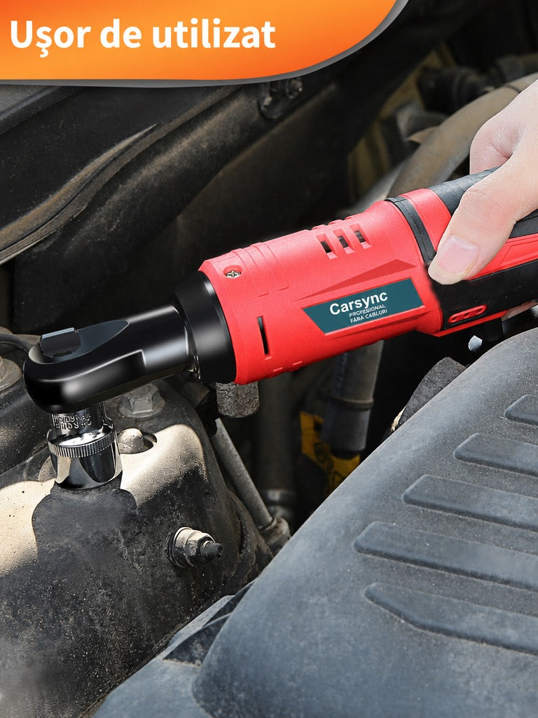Carsync Cheie cu Clichet Electrică Fără Fir 12V – Set 3/8" cu 2 Acumulatori 2000mAh & Încărcător