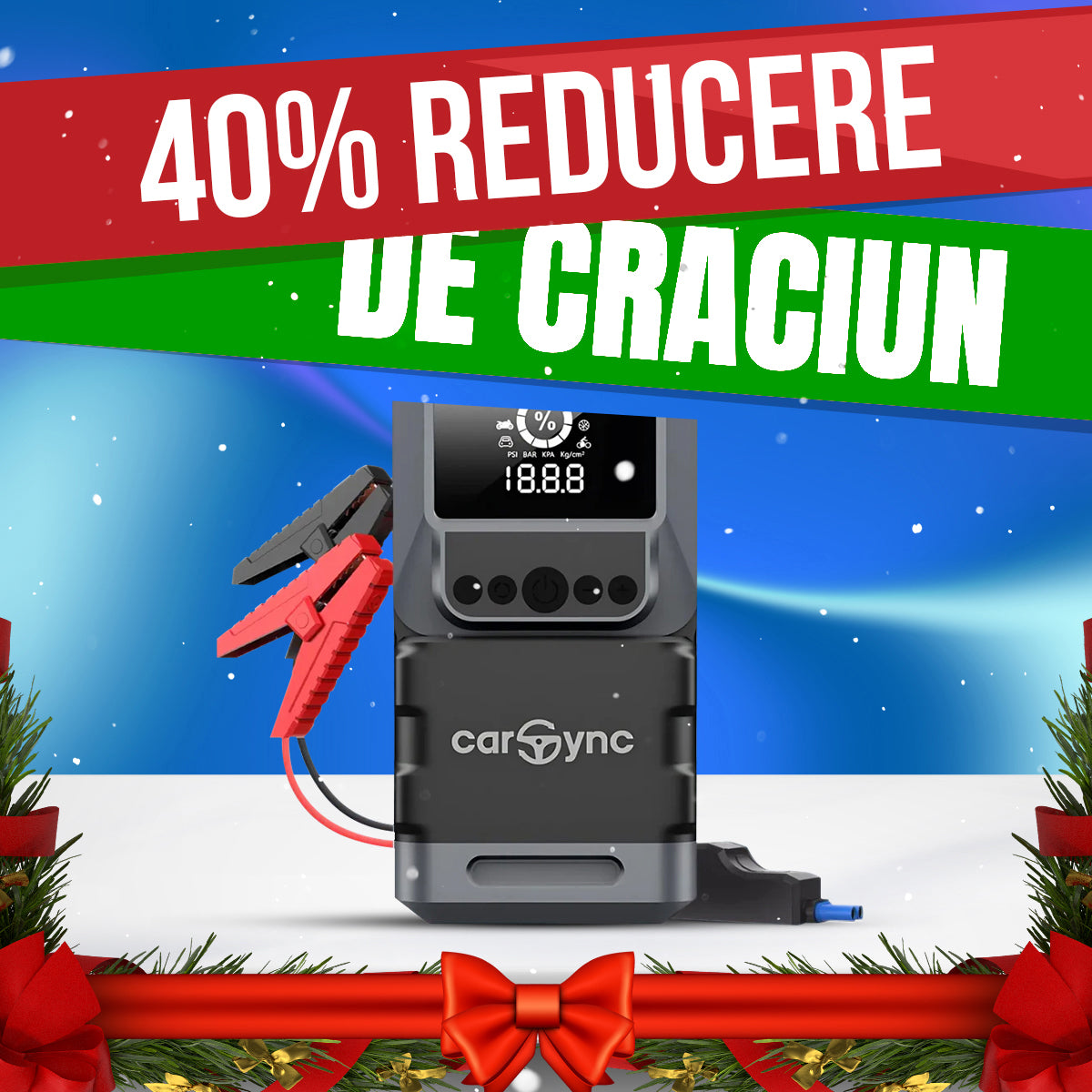 Carsync EXTREME 4 IN 1 | Starter Auto, Compresor Aer, Baterie Portabila, Lanterna