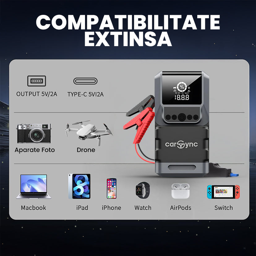 Carsync EXTREME 4 IN 1 | Starter Auto, Compresor Aer, Baterie Portabila, Lanterna