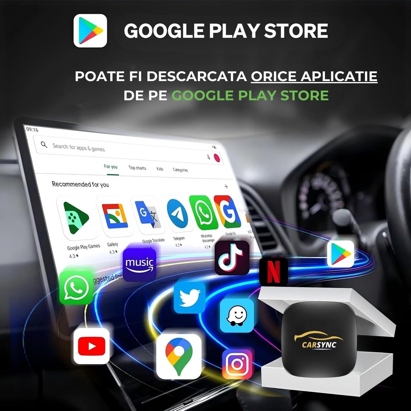 Adaptor Carplay/Android Auto Wireless + Sistem Android 13.0 (Google Play Store)