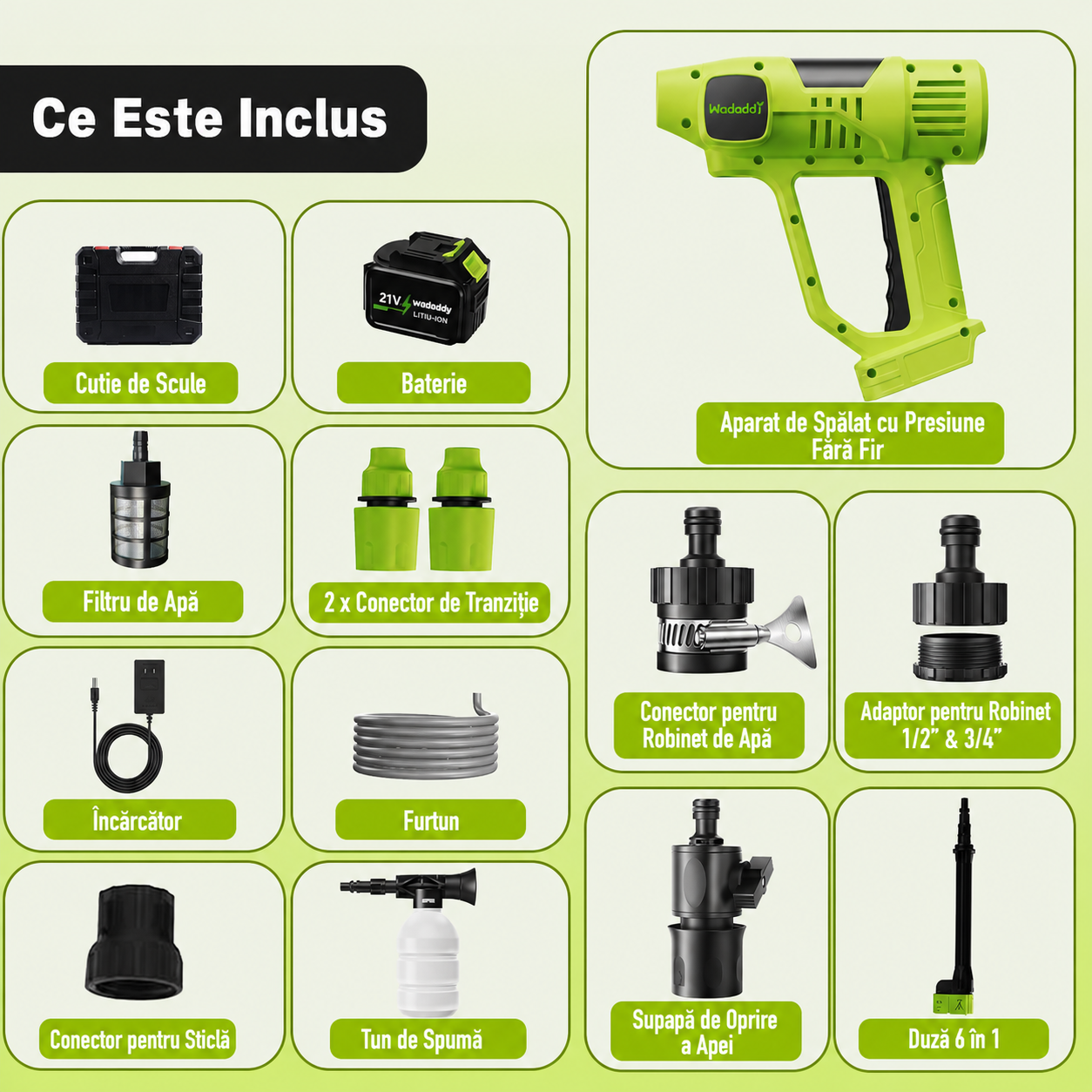 Carsync Aparat Spălat cu Presiune Portabil Fără Fir 76 bari – Motor Integral Cupru, Acumulator, Furtun 7m & Geantă