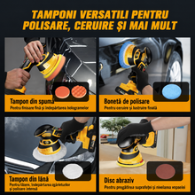 Carsync Polisher Auto Fără Fir 21V – 2 Acumulatori 2000mAh, 18 Accesorii, 6 Trepte Viteză
