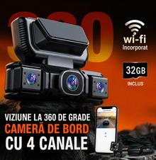 Carsync Vision - Cameră Auto 360° 4 Canale cu GPS, WiFi și Vedere Nocturnă Card 128GB Inclus