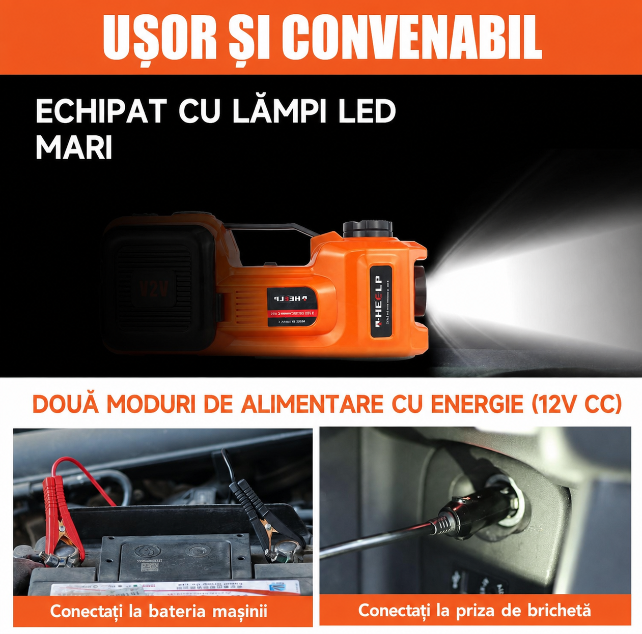 Carsync Set Cric Hidraulic Electric Auto 5 Tone 12V – cu Cheie de Impact, Pompă Umflat Anvelope & LED