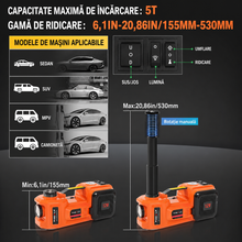 Carsync Set Cric Hidraulic Electric Auto 5 Tone 12V – cu Cheie de Impact, Pompă Umflat Anvelope & LED