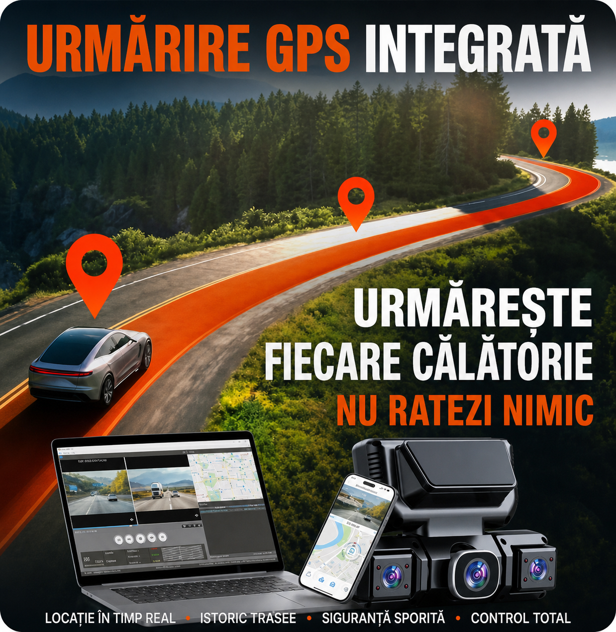 Carsync Vision - Cameră Auto 360° 4 Canale cu GPS, WiFi și Vedere Nocturnă Card 128GB Inclus