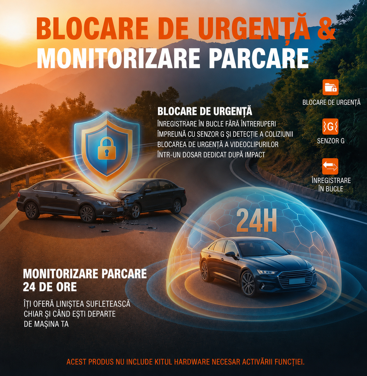 Carsync Vision - Cameră Auto 360° 4 Canale cu GPS, WiFi și Vedere Nocturnă Card 128GB Inclus