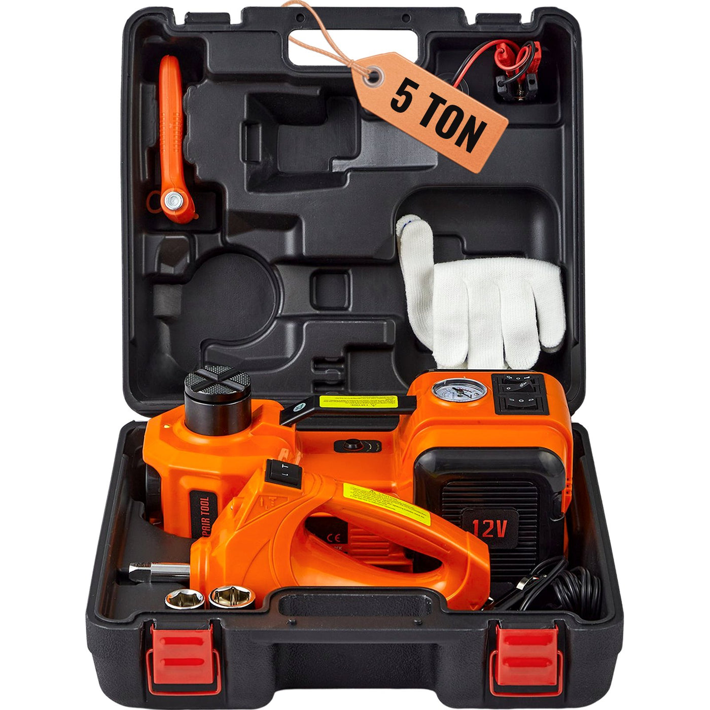 Carsync Set Cric Hidraulic Electric Auto 5 Tone 12V – cu Cheie de Impact, Pompă Umflat Anvelope & LED